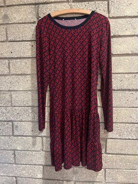 Michael Kors Long-Sleeve Red & Navy Patterned Dress Size S